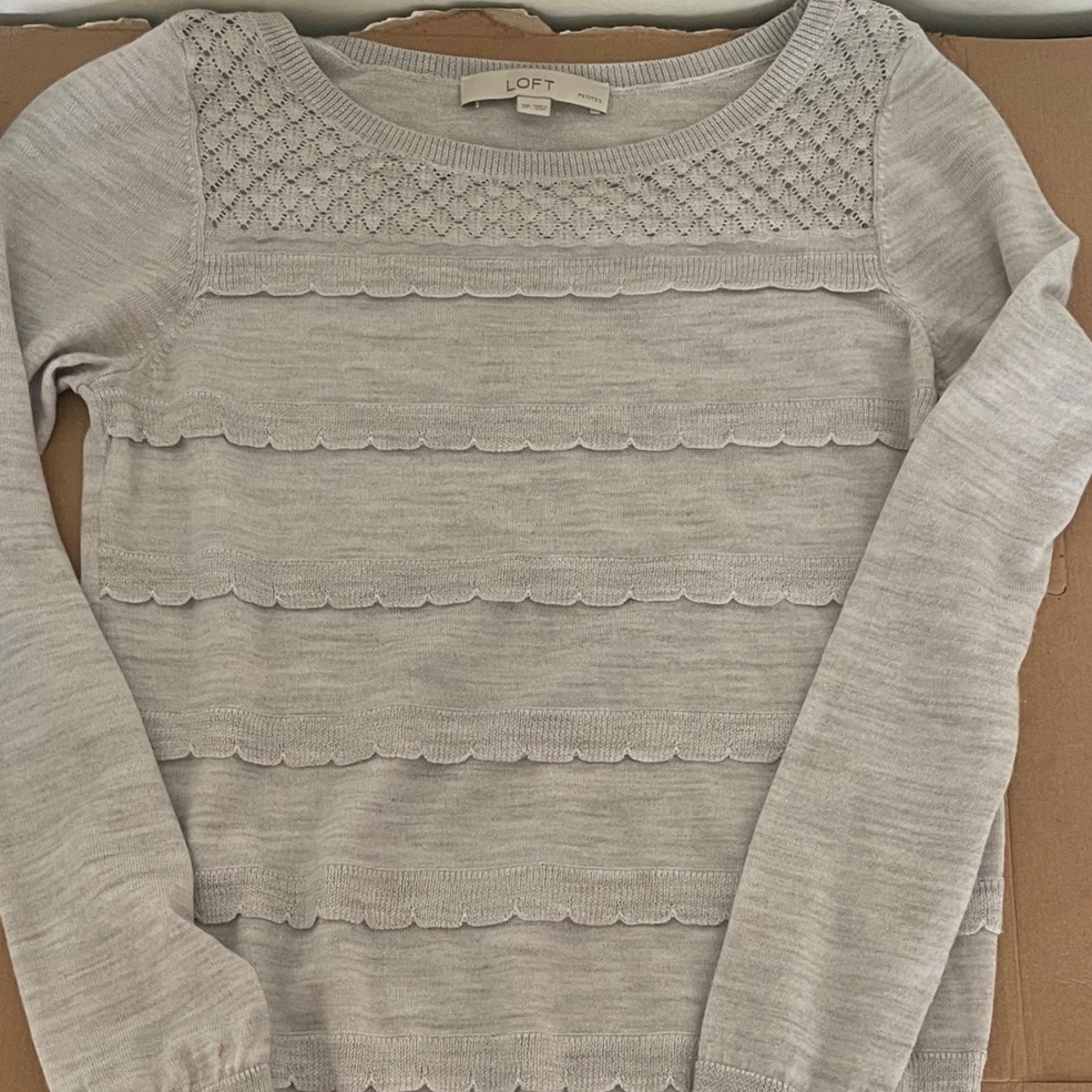 LOFT Soft Gray Scallop Detail Sweater